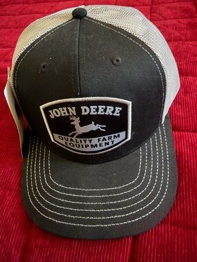 John Deere Black & Gray Mesh Trucker Cap with Green Tag. One size